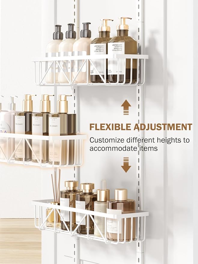 Delamu Narrow 9-Tier Over the Door Pantry Organizer, Adjustable Pantry Storage, Metal Hanging Spice Rack, Cabinet Door Organizer for Kitchen, Bathroom, Laundry Room, 12.5" White