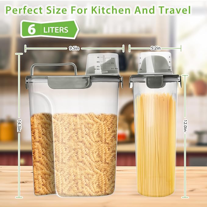 Viretec Rice Storage Container, 5 to 10lb Dry Food Airtight Dispenser, Pet Dog Cat Food Canister, BPA Free Clear Plastic Kitchen and Pantry Organization Bin for Oatmeal, Grain, Cereal, Pasta, Flour