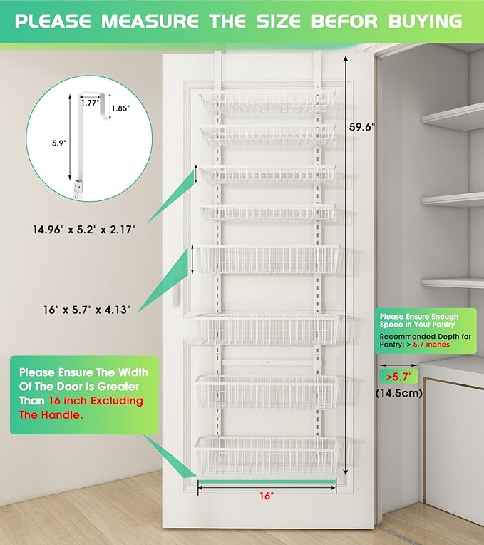 Mefirt Over The Door Pantry Organizer, Pantry Organization and Storage | Pantry Hanging Organizers and Storage, Adjustable Heavy-Duty Metal for Home & Kitchen, Back of Door Seasoning Rack
