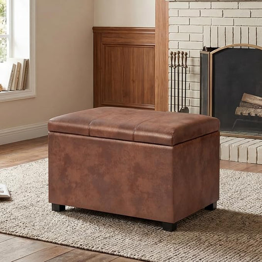 24" Leather Storage Ottoman Bench, Rectangle Foot Rest Stool for Living Room, Bedroom, Entryway, Coffee