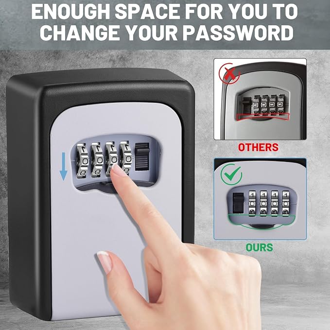 Key Lock Box for Outside - Sturdy and Durable Lock Box for House,5 Key Capacity Lockbox for Keys Outdoor,Waterproof Emergency Spare Lockbox with Resettable Code for Home,Garage,Airbnb(2 Pack, Grey)