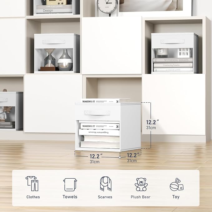 DIMJ Cube Bins, 12.2-Inch Storage Bins Cubes with Window, 6 Packs Collapsible Storage Bins with Handles, Closet Storage Baskets for Organizing Living Room, Office, 8 Pack,White