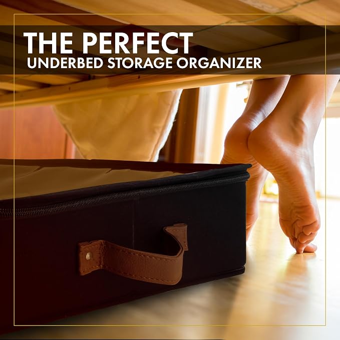 2pc Under Bed Storage Containers, Bedroom Under the Bed Drawer Storage Organizer with Bins and Lids, Medium Underbed Clothes Storage Box Ideal for Blanket, Fabric, & Shoes (Black)