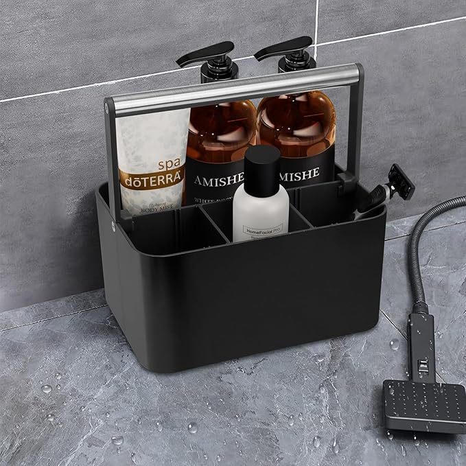 BYUNER Black Shower Caddy Portable: Plastic Bathroom Caddy Countertop,Cleaning Caddy Organizer with Handle,Utility Hard Shower Basket Storage Tote for Toiletry,College Dorm Room Essential for Guys/Men