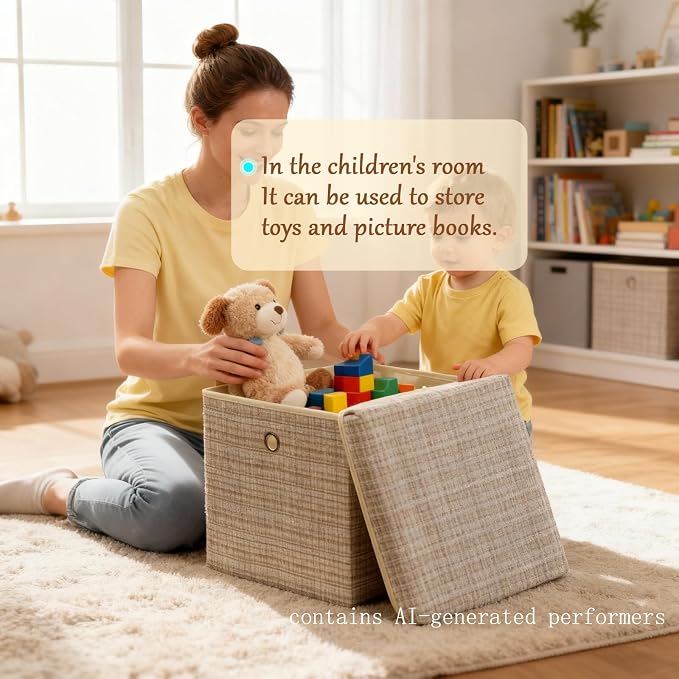 modscape 12x12x12 Collapsible Fabric Cube Storage Bins with Lids | Clothes storage bins for shelves, closet, bedroom. Decorative boxes with lids, treasure box for classroom(Shining Beige, 4)