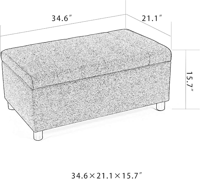 Joveco 34" Ottoman with Storage,Tufted Storage Ottoman Bench with Legs | Fabric,Safety Hinge,Upholstered,Rectangular,Entryway Bench with Seating for Living Room Bedroom Gray