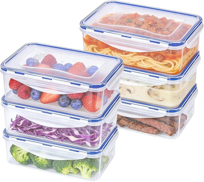 KIGI Reusable Meal Prep Containers, Leakproof, 6-Pack (4.81 Cup) | Airtight & Stackable, 4-Sided Locking Lids, Ideal for Food Storage, Lunch & Leftovers, Microwave, Freezer & Dishwasher Safe