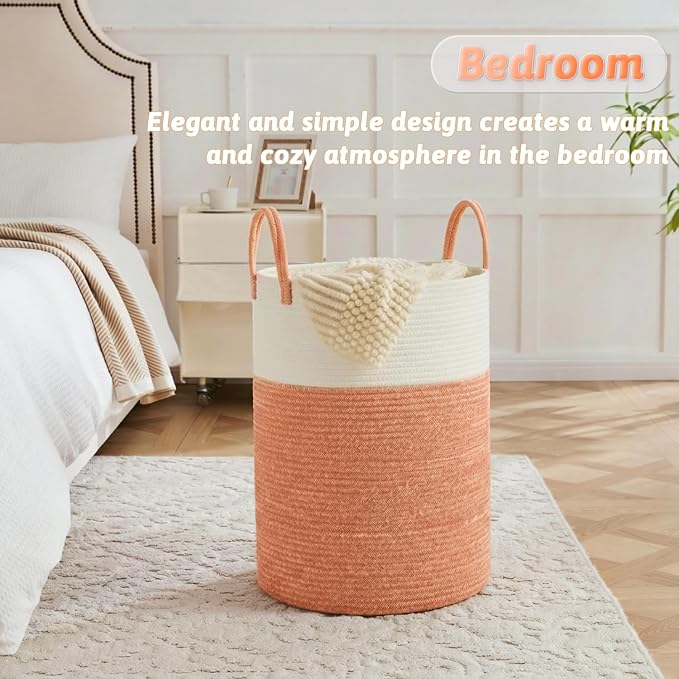 Laundry Basket,Woven Cotton Rope Laundry Hamper,40L for Decor Storage of Dirty Clothes,Toys and Blankets in Bathroom,Baby Room and Living Room