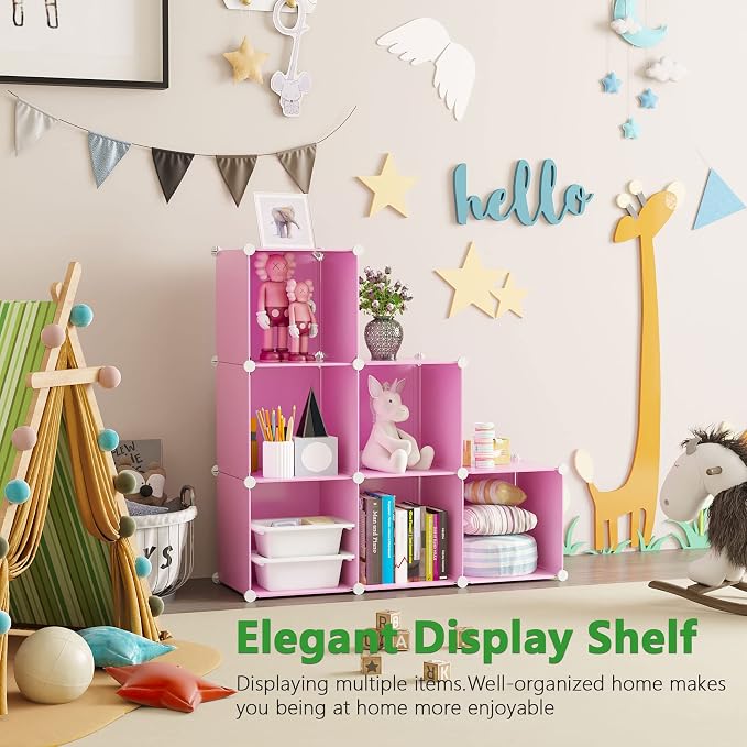 C&AHOME 6-Cube Storage Organizer Cube Shelf Closet Storage Bookcase, Pink | Stackable Cubby Storage, Bookshelf, Portable Plastic Storage Closet Organizer, DIY Modular Shelving Units for Home, Wardrobe