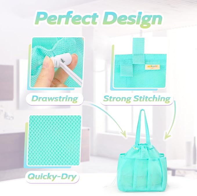 famichan Mesh Shower Caddy Portable, Dorm Room Essentials for College Students Girls and Guys, Blue Large Capacity Shower Bag for Bathroom,Camping,Gym