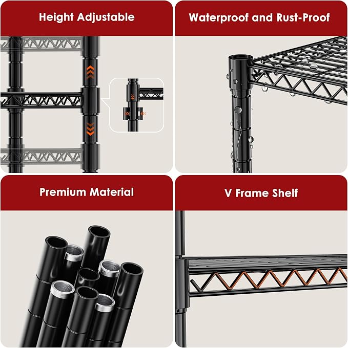 Simple Deluxe 3-Tier Heavy Duty Adjustable Storage Shelf with Wheels, 23.23”W x 13.39”D x 30.31”H, Mobile or Stationary Metal Shelving Unit, Easy Assembly for Kitchen, Pantry, Laundry Room, Black
