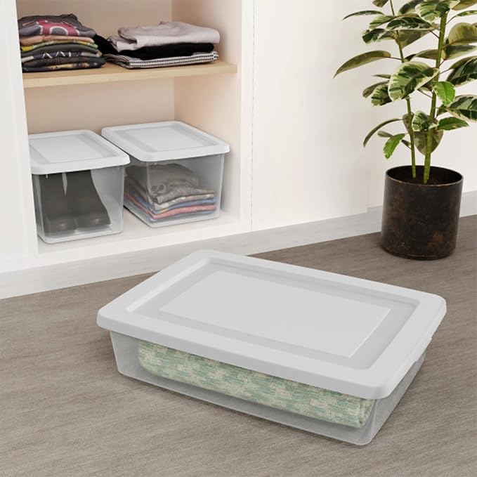 Sterilite Storage Box, Stackable Clear Plastic Bins, 20 Quart, 6-Pack | Heavy-Duty Organizing Containers with Snap-On Lids for Closet, Bathroom, and Office