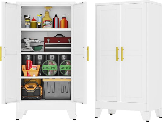 GAIOUS 47.2" Tall Metal Garage Storage Cabinet,File Cabinet with Door and Adjustable Shelves, Outdoor Steel Tool Cabinet for Home,Office,Warehouse,Garage,White