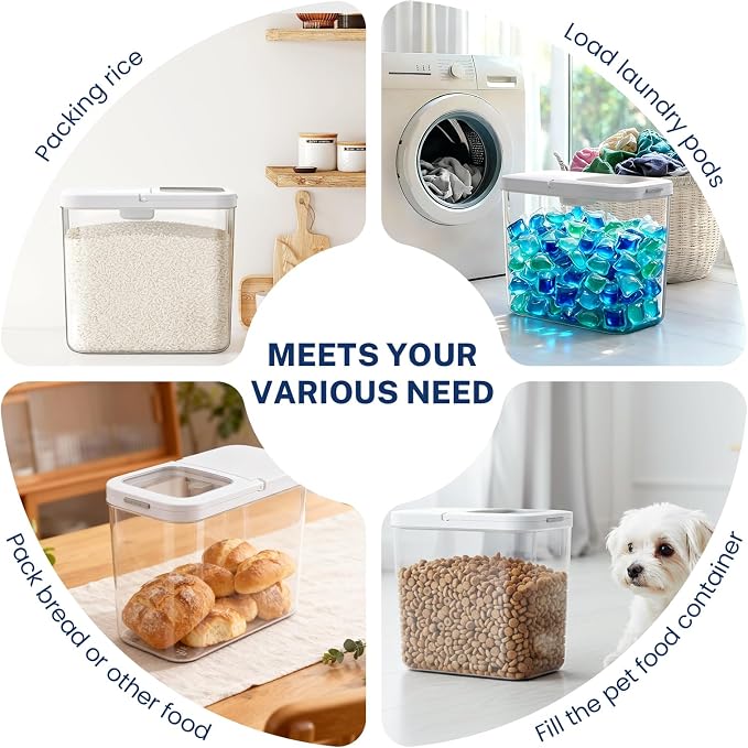 LEAWALK 12 Lbs Airtight Dog Cat Food Storage Container and Dog Treat Containers BPA-Free, PET Clear Stackable Pet Storage Bin, 1-Cup Scoop, 1-Sponge cleaning brush, Pop Top, With handle, Easy Mobility