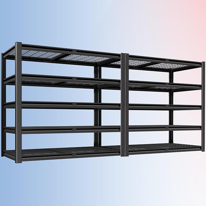 PrimeZone 72" H Heavy Duty Garage Shelving 2500 LBS 5 Tier Heavy Duty | Storage Shelves Adjustable Industrial Metal Wire Shelf for Garage,Pantry,Warehouse,Commercial,48" W X 24" D X 72" H 2Pack