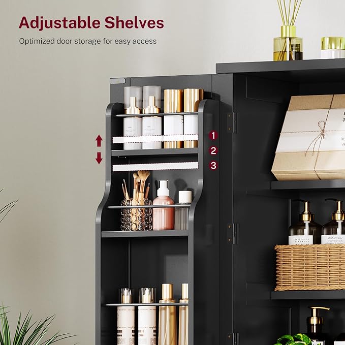 51" H Pantry Cabinet with 4 Doors, Kitchen Cabinet with 6 Door Shelves, Kitchen Pantry for Living Room, Dining Room, Bathroom, Black