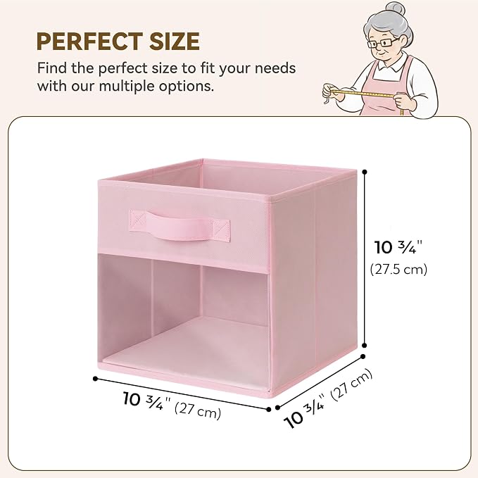 GRANNY SAYS Cube Storage Bins with Clear Window, 11 Inch Storage Cube Organizer, Collapsible Fabric Storage Cubes, Decorative Cube Storage Organizer for Shelves, Closet, Pink, 6-Pack