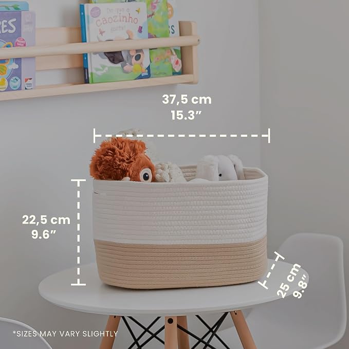 OrganiHaus Cotton Rope Basket for Shelf Storage, 15x9x10 | Handwoven; a toy bin and organizer for towels, books, or blankets; fits nursery, playroom, or bedroom decor