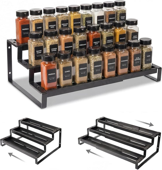 Deloban 3-Tier Spice Rack Organizer For Cabinet,Countertop Pantry Kitchen Organizer,Metal Display Rack, Suitable For Various Cans And Bottles.