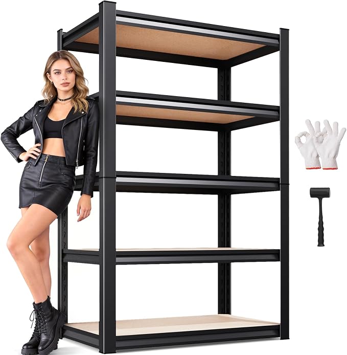 71.2" H Garage Shelving Heavy Duty Storage Shelves, Metal Adjustable Shelving Unit, Utility Garage Organizer Shelf for Basement, Pantry, Kitchen, Warehouse, 71.2" Hx28 Wx12 D, Black