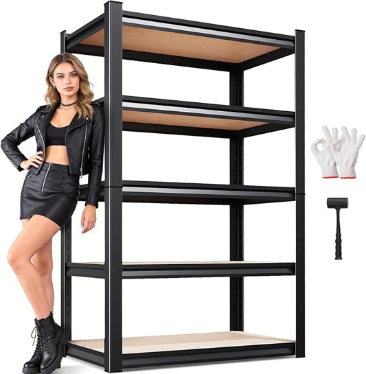 71.2" H Garage Shelving Heavy Duty Storage Shelves, Metal Adjustable Shelving Unit, Utility Garage Organizer Shelf for Basement, Pantry, Kitchen, Warehouse, 71.2" Hx28 Wx12 D, Black