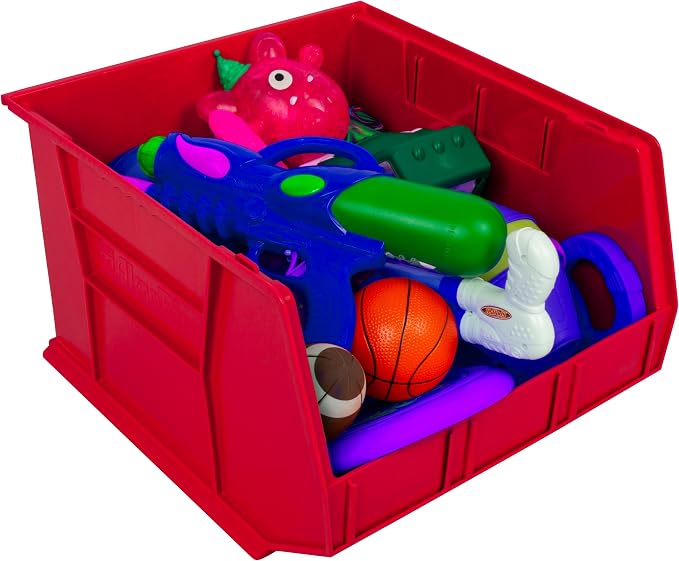 Akro-Mils 30270 AkroBins Plastic Storage Bins, 18"x16"x11", Red, 3-Pack | Space-Saving Stackable Bins for Garage, Pantry, Craft Organization