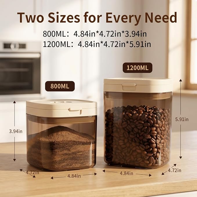 Airtight Food Storage Container with Magnetic Scoop & Built-in Leveler, 1200ML Coffee Storage Container with Date Tracker, BPA Free UV Blocking Food Container for Coffee Beans, Ground Coffee, Tea