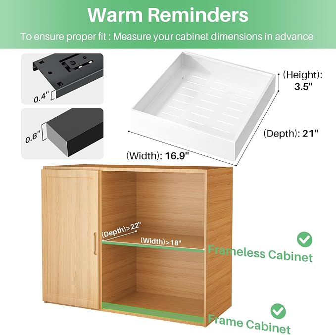 2Pack Pull out Cabinet Organizer, 21"Deep, Heavy Duty Full-extension Slide out Drawers for Kitchen Cabinet, Roll out Shelf Storage with Nano Adhesive for Pots,17"W x 21"D x 3.1"H, White