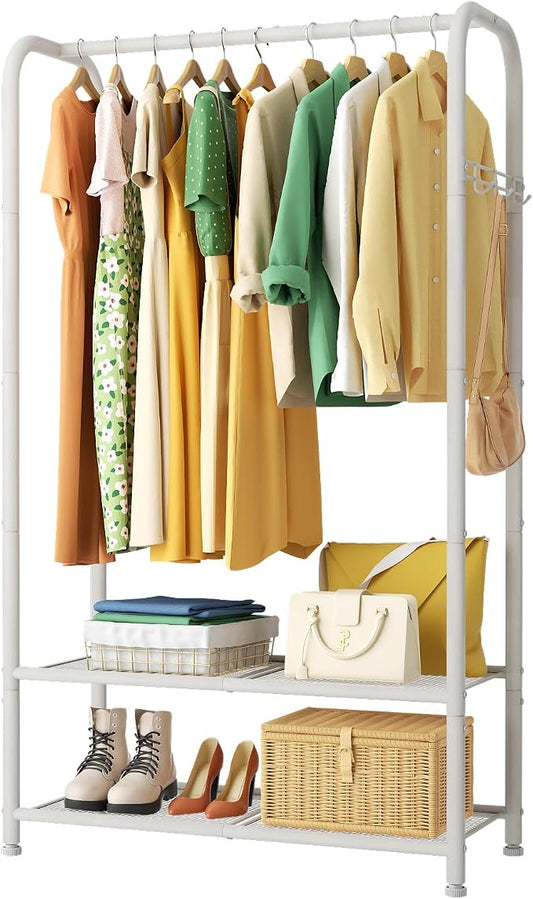 SINGAYE Wardrobe Standing Closet Clothing Rack With Shelf Hanging Clothes | Wardrobe Open Compact Small Metal Garment Hanger Stand Alone Free Standing Black Closet Rack Storage Organizer Heavy Duty