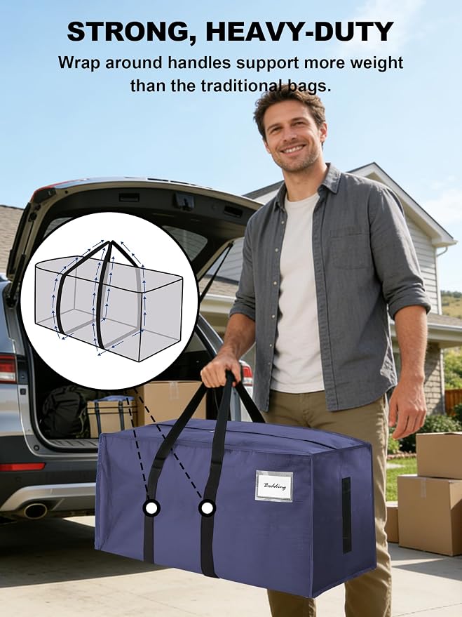HOMESURE Supports 200lbs Heavy Duty Moving Bags - Strong Zipper & Wrap-Around Handles - Water-Resistant Storage Totes, Durable Alternative to Moving Boxes - 8 Pack - Blue