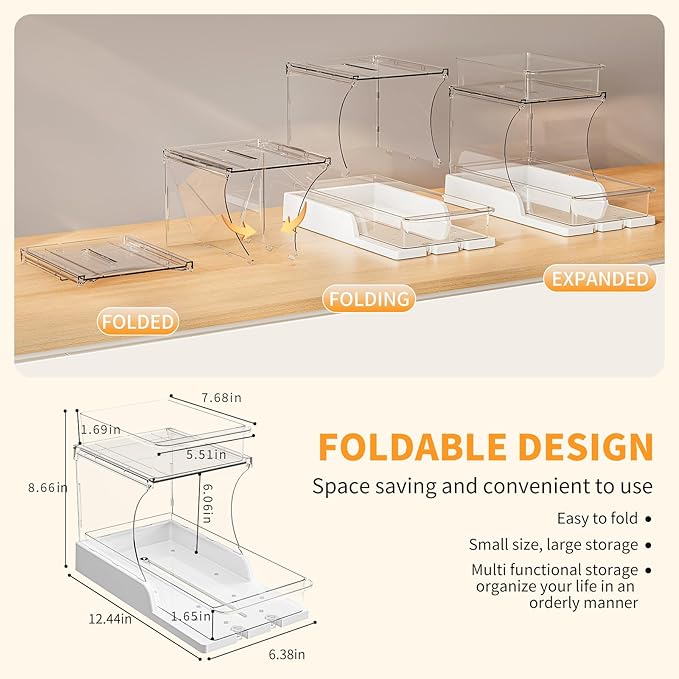 Jsyrjing Pull Out 2 Tier Organizer for Kitchen Bathroom and Cabinet Storage Rotating Pantry Rack Under Sink Organizer Clear and Durable Design 1 Pack