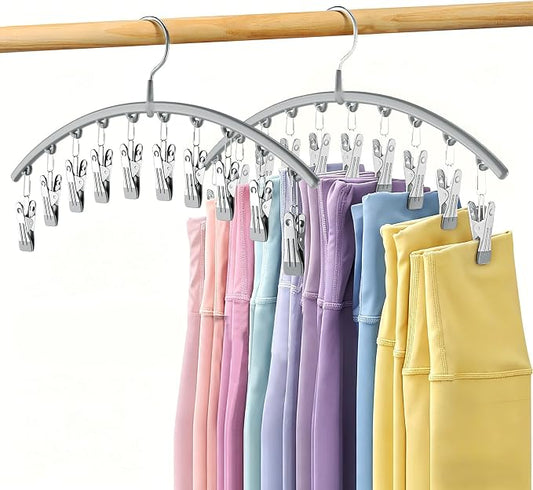 Volnamal Legging Organizer for Closet, Metal Yoga Pants Hanger w/Rubber Coated 2 Pack w/10 Clips Hold 20 Leggings, Hangers Space Saving Hanging Closet Organizer for Closet Organizers and Storage-Grey