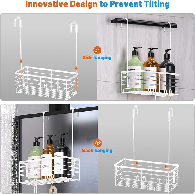 YUOROS Hanging Shower Caddy Shower Rack (White) | 304 Stainless Steel Bathroom Shower Organizer Caddies Shampoo Bracket