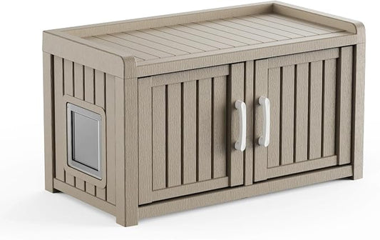 2 Doors Shoe Storage Bench - 2 Side Door Hidden Furniture Cabinet with Storage, Waterproof Entryway Bench with Seat for Indoor Outdoor, Outdoor Shoe Storage for Hallway, Grey