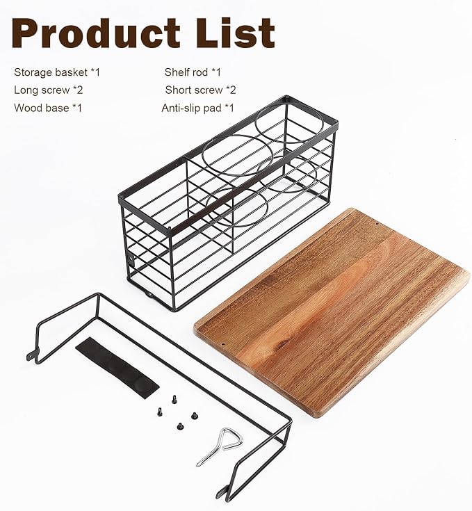 Hair Tool Organizer, Movable Hair Dryer Holder, Hair Styling Tools Storage for Vanity, Bath Counter Organizer, Bathroom Trays for Hair Toiletry, Makeup (12" x 7.7" x 5.8", Wood-Black)