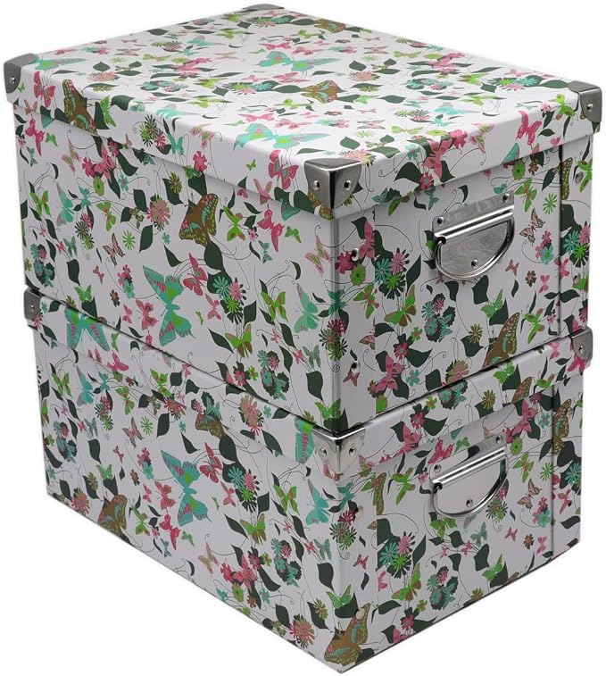 GUOZI Collapsible Storage Box, Decorative Memory box with Lid & Metal Reinforced Corners, Cardboard File Box with Handles, Organizer Gift Box for Keepsake Toy Photos Office Nursery Wardrobe Bookshelf