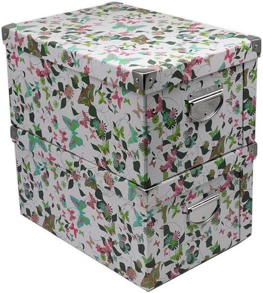 GUOZI Collapsible Storage Box, Decorative Memory box with Lid & Metal Reinforced Corners, Cardboard File Box with Handles, Organizer Gift Box for Keepsake Toy Photos Office Nursery Wardrobe Bookshelf