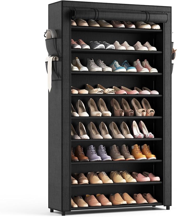LANTEFUL Shoe Rack with Covers - 10 Tiers Tall Shoe Rack Organizer Large Capacity Shoe Shelf Storage 40 Pairs Space Saving Vertical Shoe Storage Organizer for Closet, Entryway, Dorm, Bedroom