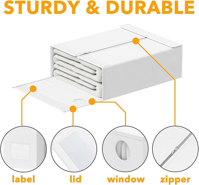 SpaceAid 6 Pack Bed Sheet Organizers and Storage, Foldable Sheet Organizer for Linen Closet, Sheets Set Folder Keeper with Window XL (Queen & King Size) Bedding Container, (White, 6 Pack)