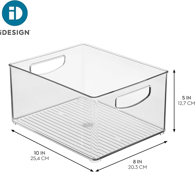 iDesign Stackable Storage Bin with Handles, Set of 4, Clear | Organize Pantry, Fridge, or Freezer, Made in USA