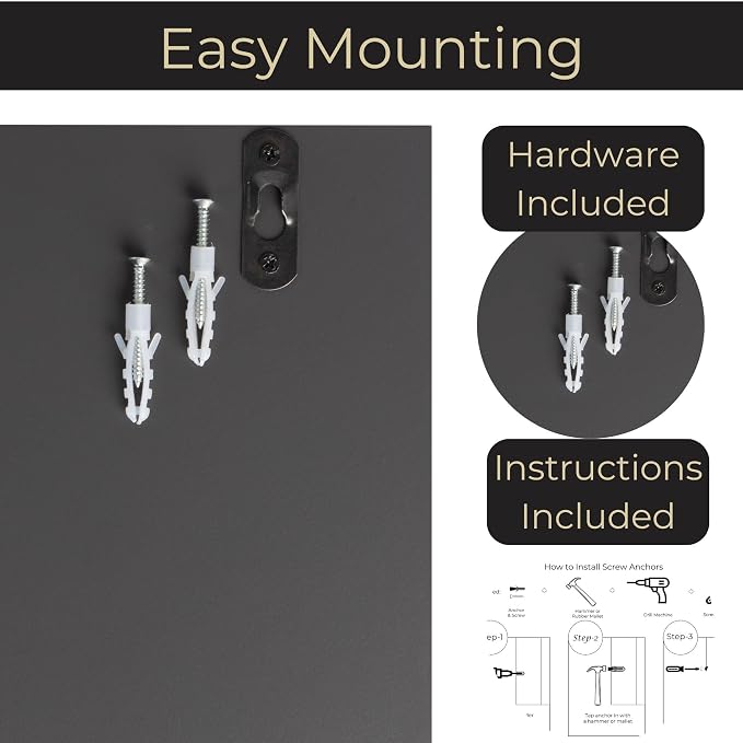 BLU MONACO | Wall-Mounted Mail and Key Holder in Grey Wood | Two-Tier Mail Organizer with Gold Hooks | Entryway Command Center for Home or Office