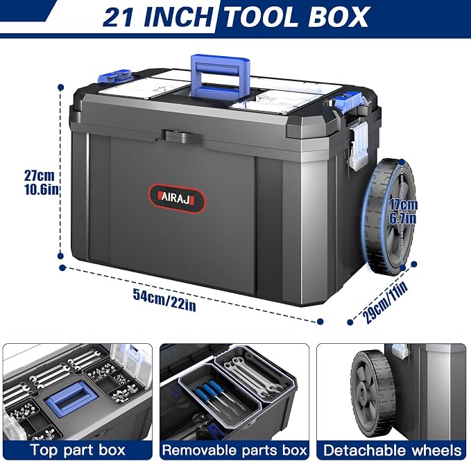 3 IN 1 Rolling Tool Box With Wheels,Stackable Tool Box,Modular Tools Storage Organizer,Top Small Parts Organizer Design,With Removable Small Parts Box,for Home,Repair,Garage Storage,17 IN+19 IN+21 IN