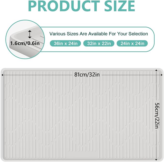 32" x 22" Under Sink Mat for Kitchen Lanstics Under Sink Organizer White | Waterproof Raised Edge Silicone Mat Sink Protector Silicone Organizers Tray for Kitchen Bathroom