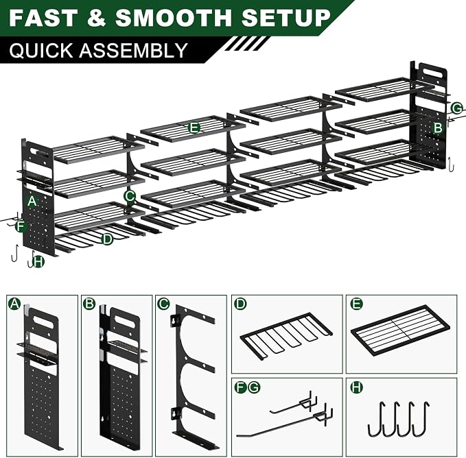 Large Power Tool Organizer Wall Mount, 16 Drill Holders Storage Rack, Black | 4-Tier Heavy-duty Wall Rack Holds 16 Cordless Drills, Saving Valuable Garage and Workshop Space
