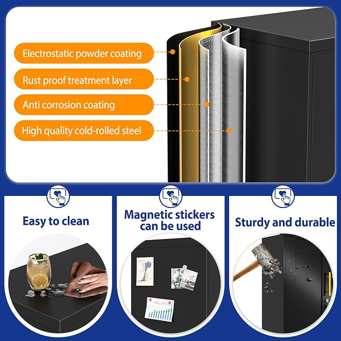 GAIOUS Metal Garage Wall Cabinet with Lock, Wall Mounted Steel Tool Cabinet | with Door and Shelf, Medicine Cabinet with Open Area, Hanging Cabinet for Garage Warehouse Bathroom Kitchen, Black