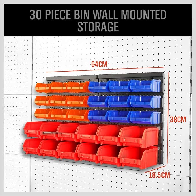 SEDY 30-Bin Wall-Mounted Storage Rack System - Heavy-Duty Garage Tool Organizer for Screws, Nuts, Bolts, Nails, Beads, and Small Hardware Parts - Easy Installation and Customizable