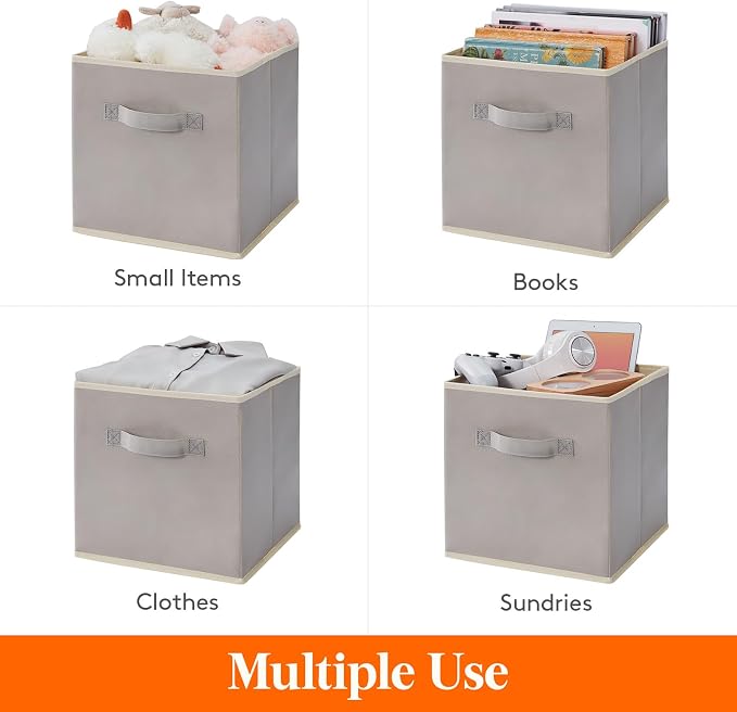 Lifewit Storage Cubes, Foldable Decorative Fabric Storage Baskets for Organizing Home Organizers with Handles for Shelves, Closet, 13 Inch Bins, 36L Light Gray, 12 Packs