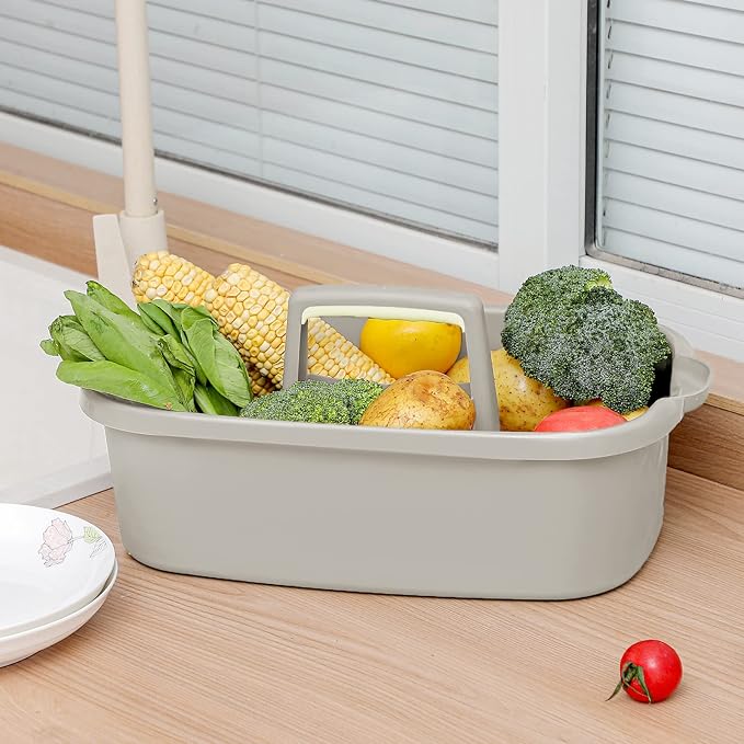 Large Cleaning Supplies Caddy Portable Shower Caddy Basket Light Gray 2Pk | Sturdy Supply Organizer with Handle Plastic Bucket Tool Storage for Bathroom Bedroom Kitchen Garden College Dorm Essentials