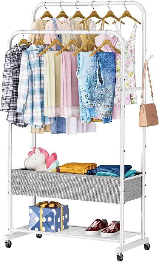 SINGAYE Wardrobe Standing Closet Clothing Rack With Shelf Hanging Clothes | Wardrobe Open Compact Small Metal Garment Hanger Stand Alone Free Standing Black Closet Rack Storage Organizer Heavy Duty