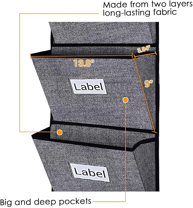 Over the Door File Organizer Hanging File Folders, Wall Organizers and Storage for Mail, Magazine, Notebooks, Planners, Office, Classroom, 5 Extra Large Pockets (Black with Pattern)
